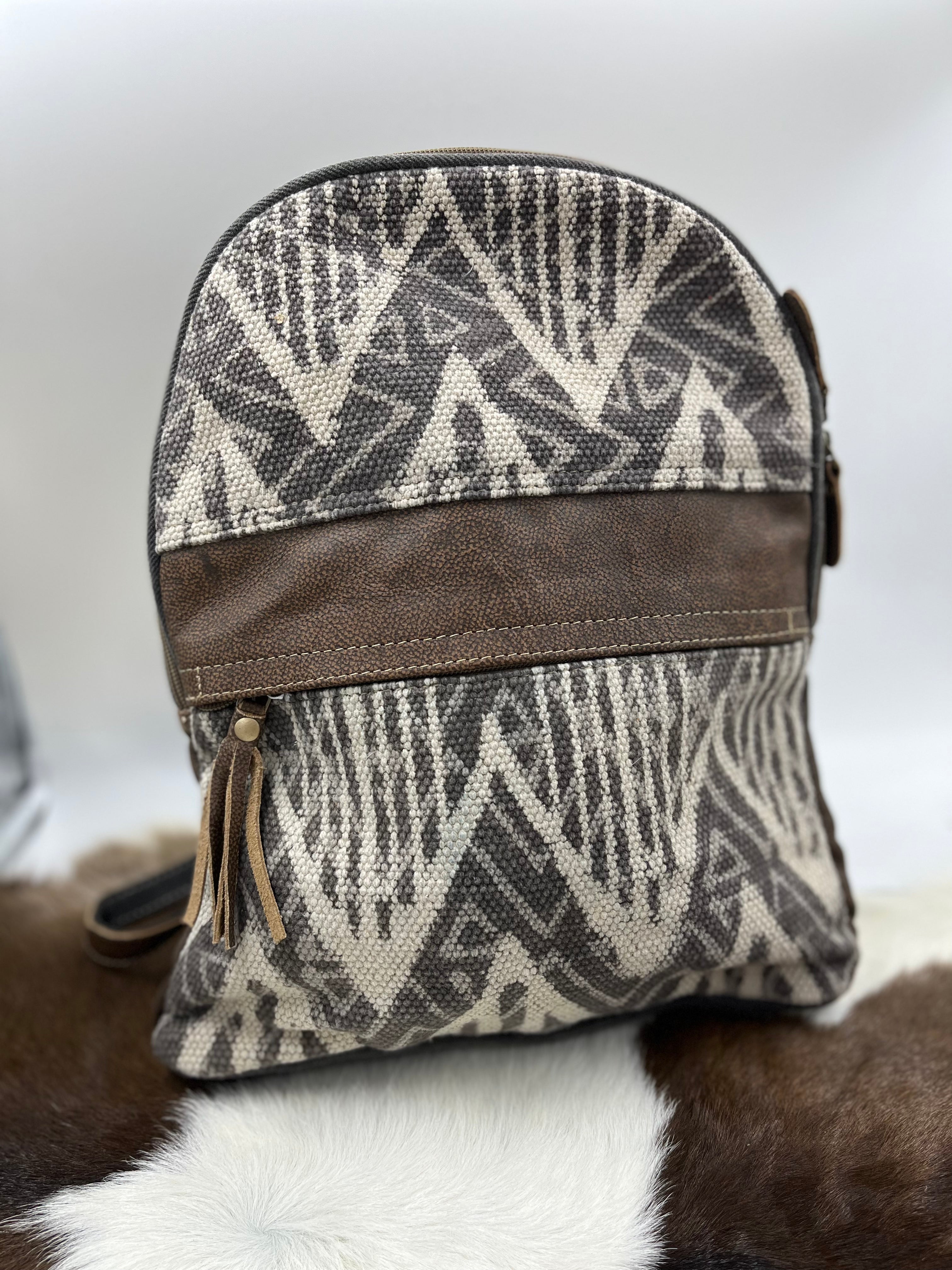 Cowhide Western Fashion BackPack - Gray Chevron and Leather – The