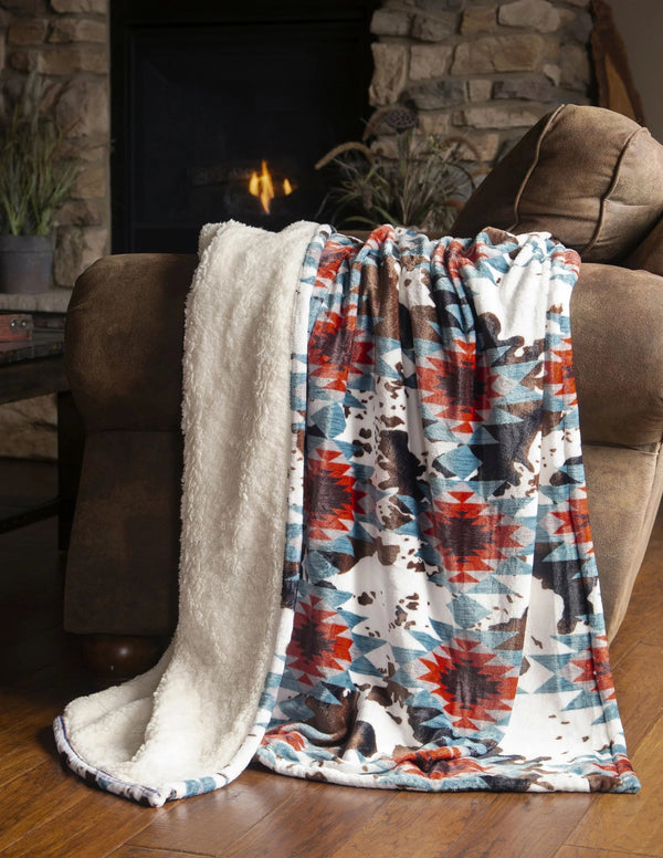 Wrangler Southwest Cowhide Sherpa Fleece Throw Blanket - The Branded Barn