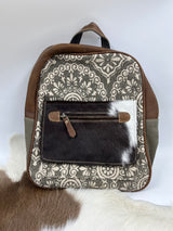 Cowhide Western Fashion BackPack - Army Green Floral and Cowhide