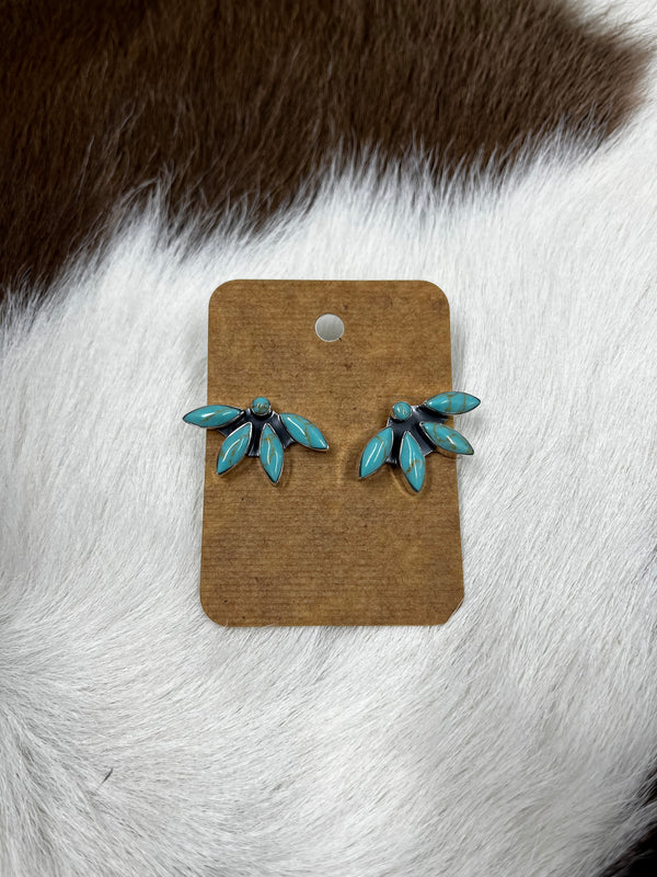 Half Flower Turquoise Stud Earrings