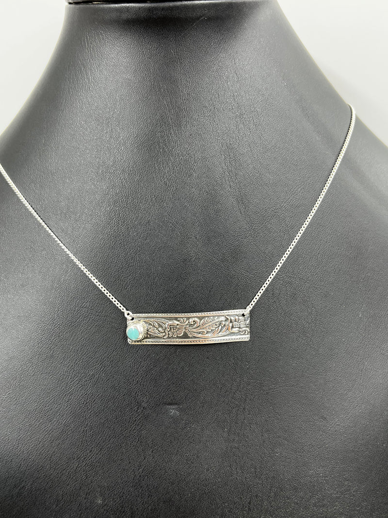 Sterling Silver Floral and Swirl Bar Necklace