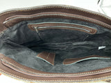 Brown and White Cowhide Shoulder Computer Bag