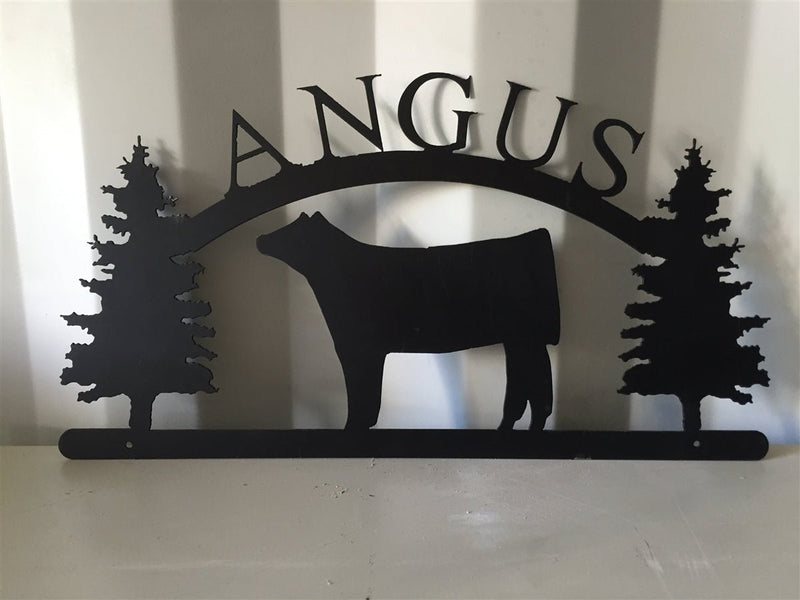 Angus Steer with Trees Metal Sign