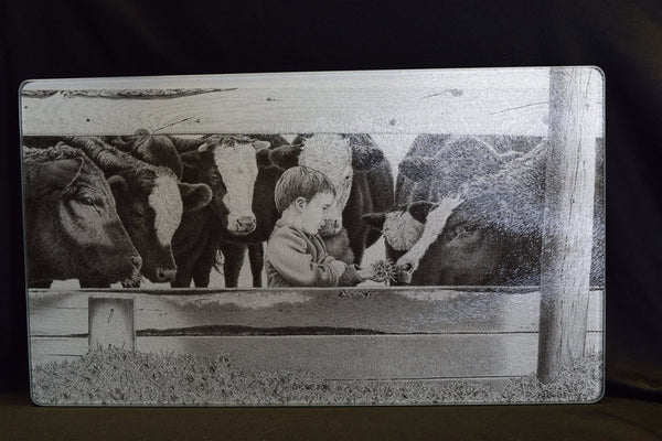 "Chore Boy" Cattle Tempered Glass Cutting Board