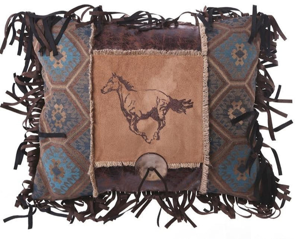 Embroidered Horse Western Pillow with Button - The Branded Barn