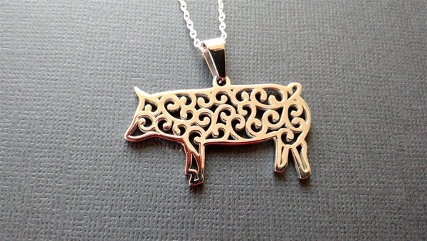 Filigree Pig Pendant with Box Chain - The Branded Barn