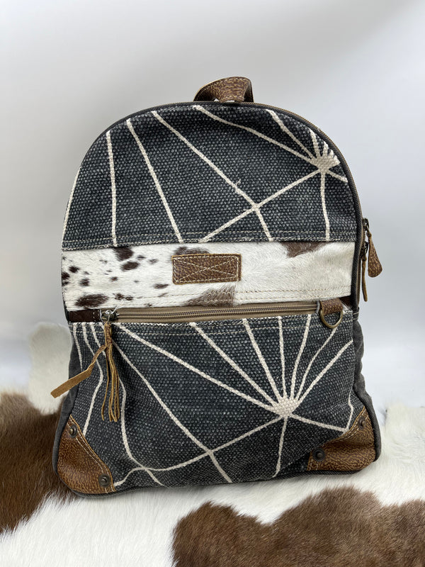 Cowhide Western Fashion BackPack - Canvas Gray with White Stripes