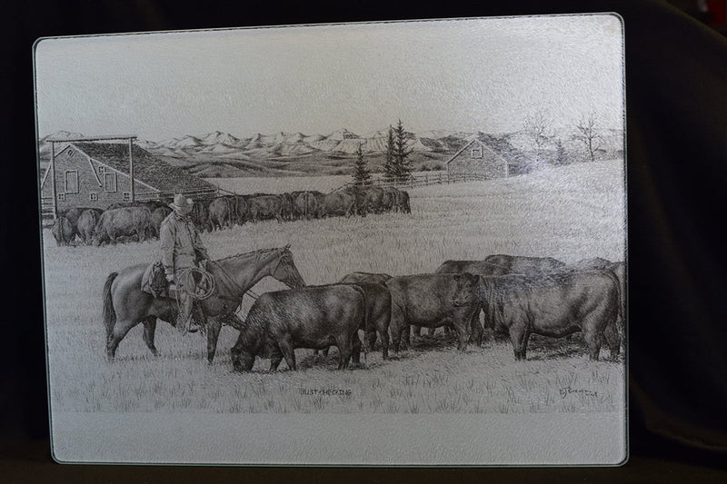 "Just Checking" Cattle Tempered Glass Cutting Board