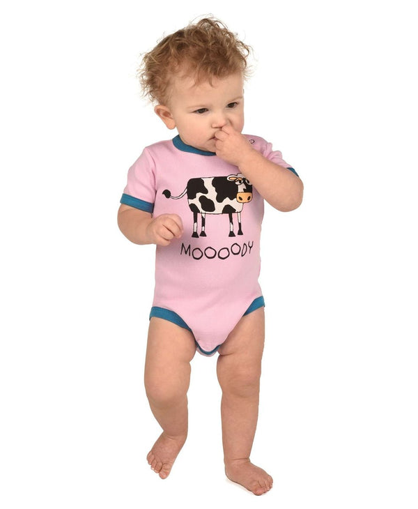 Lazy One Moody Cow Infant Creeper Onesie Pink - The Branded Barn