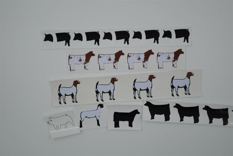 Livestock Stock Show Stickers Steer Heifer Pig Goat Lamb Pack of 5 Decals - The Branded Barn