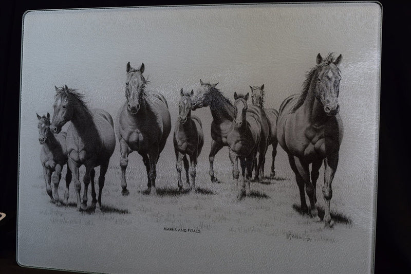 Mares and Foals Horse Tempered Glass Cutting Board