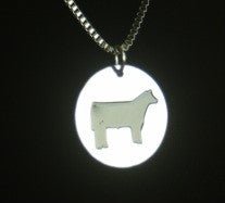 Stainless Steel Round Pendant with Black Steer and Box Chain - The Branded Barn