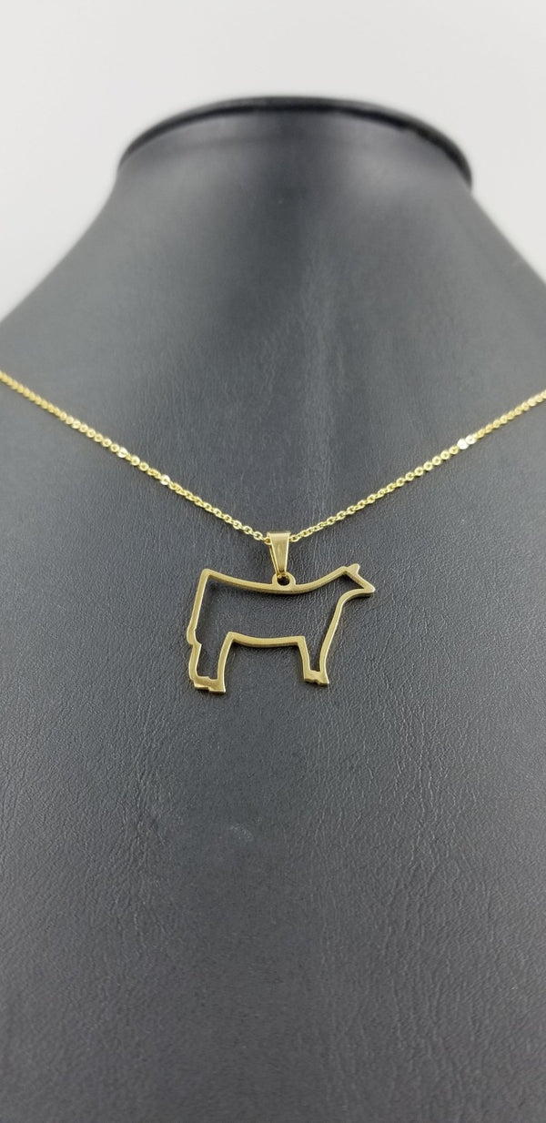 Stainless Steel Show Heifer Outline Necklace only - The Branded Barn