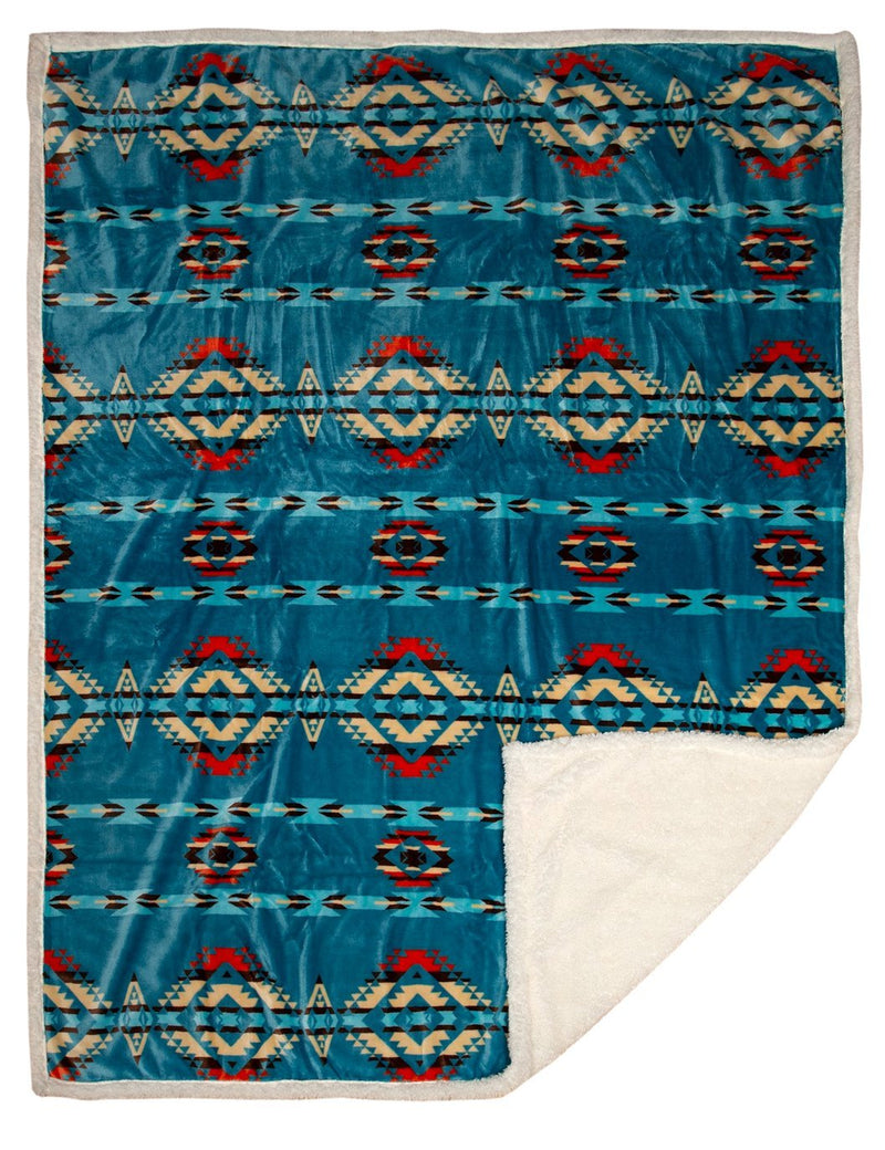 Turquoise Southwest Sherpa Throw - The Branded Barn