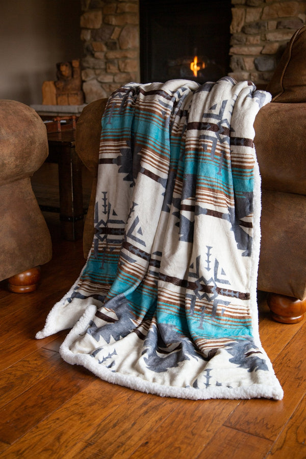 Wrangler Lone Mountain Sherpa Fleece Throw Blanket - The Branded Barn