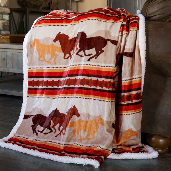 Wrangler Running Horse Country Sherpa Fleece Throw Blanket et - The Branded Barn