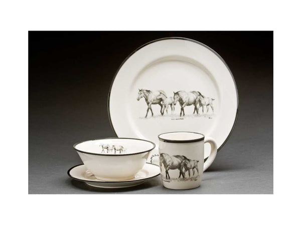 "Young and Restless" Horse Mare and Foal Western Dinnerware Set